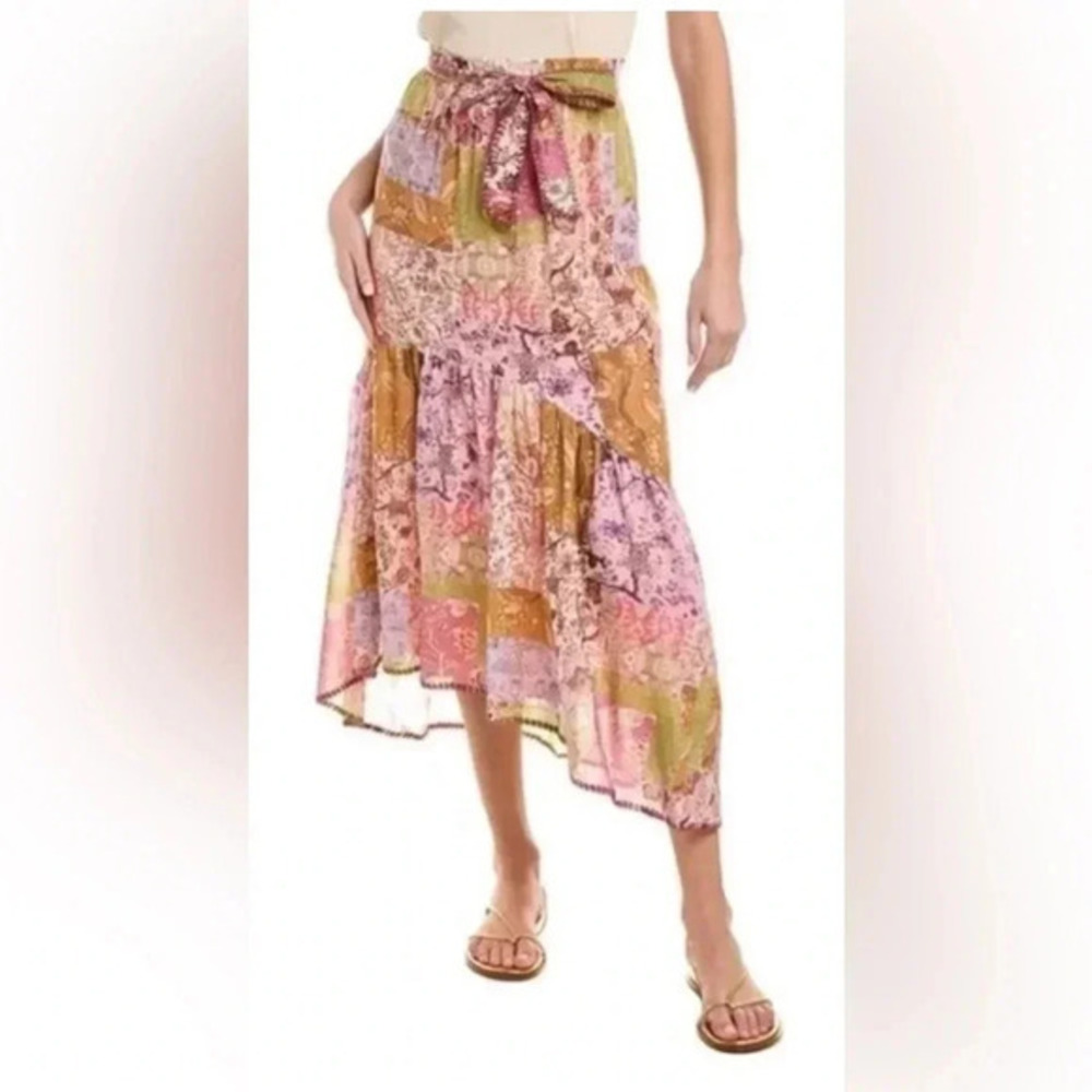 Johnny Was River Tirerd Midi High-Low Skirt Size Small